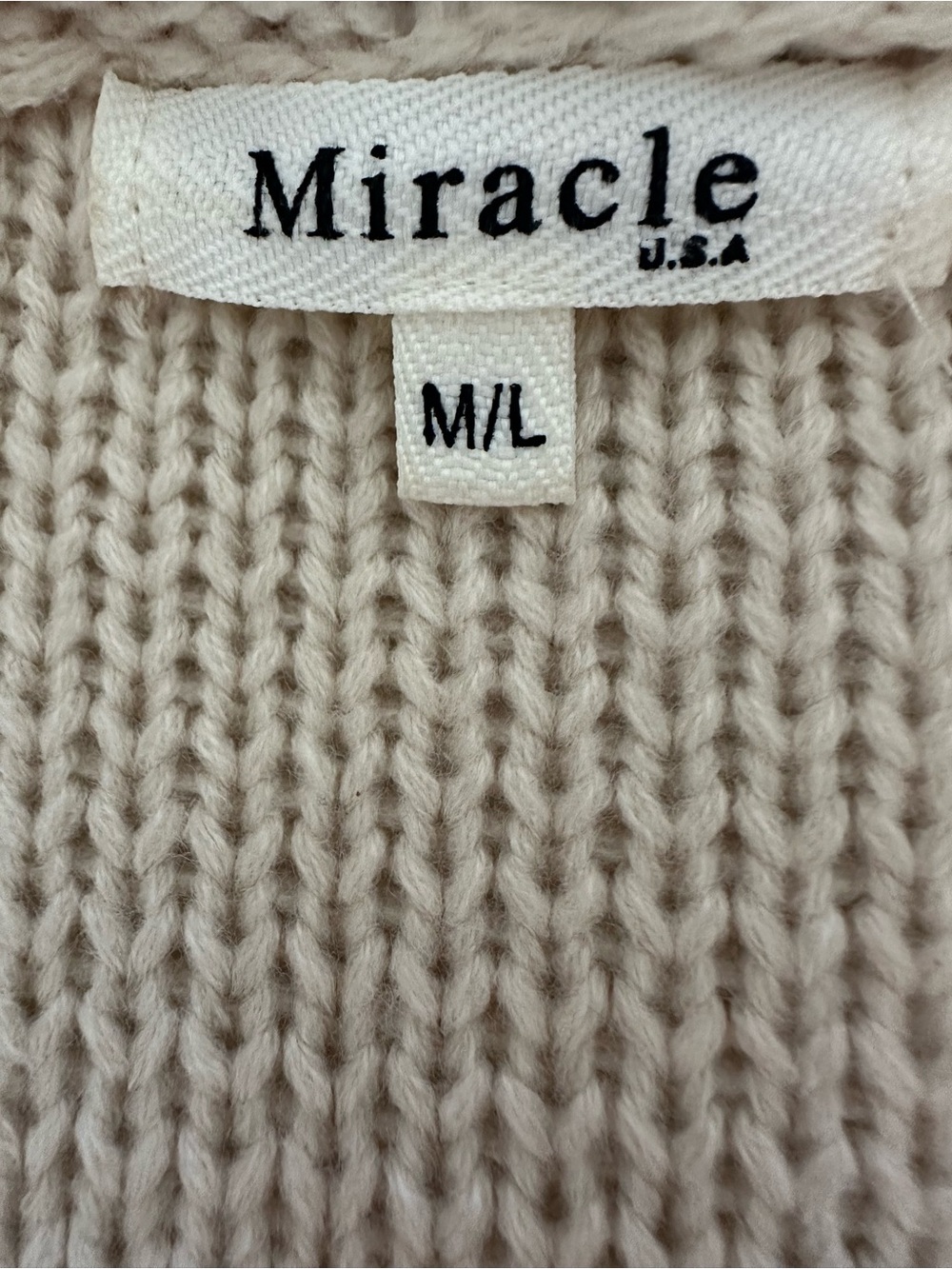 Miracle Sweaters cream open-front faux shearling cardigan, size M/L - Picture 10 of 13